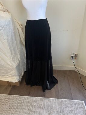 Women's Black Maxi Skirt with Shimmer Hem